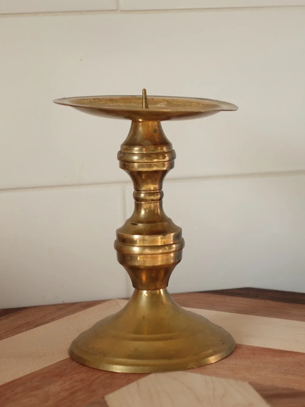Vintage Brass Pillar Candle Holder Baluster Spike